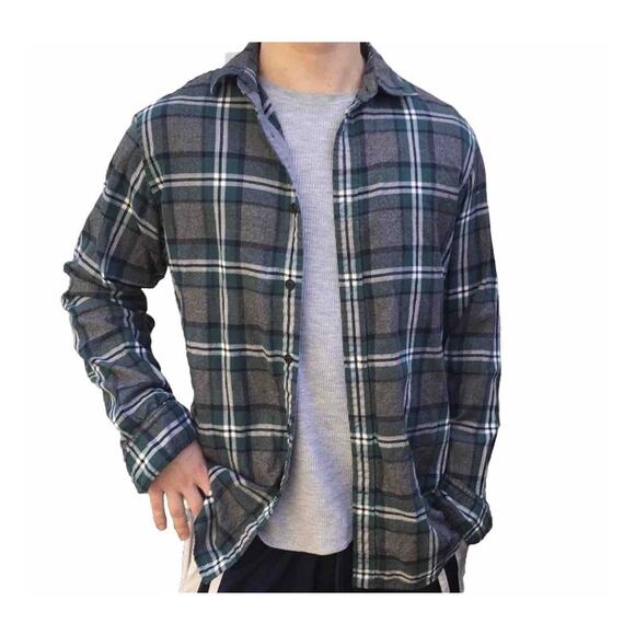 Banana Republic Luxe Flannel Shirt, Green Plaid, Slim Fit, Men's Size M, Comfy - Picture 3 of 7